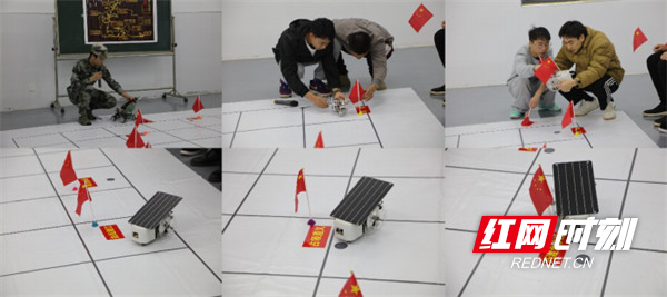 学生调试新能源小车“重走长征路”。